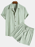 Conjunto de camisa y pantalón corto de algodón texturizado verde claro