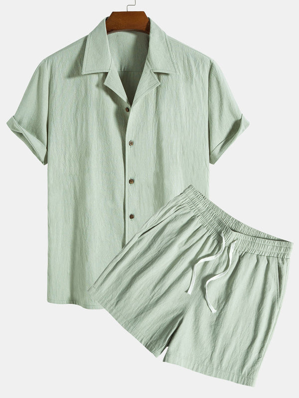 Conjunto de camisa y pantalón corto de algodón texturizado verde claro