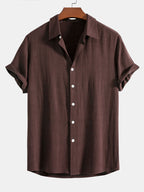 Camisa abotonada de lino y rayón color café oscuro con botones claros