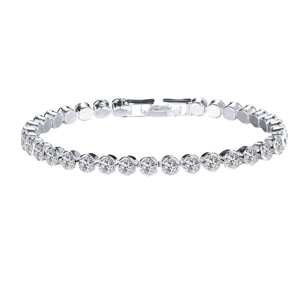 Pulsera tipo tenis plateada con eslabones y pedrería circular