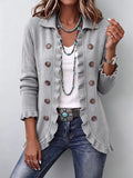 Teodora | Chaqueta de Punto Canalé Gris Jaspeado con Volantes