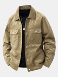 Chaqueta de ante color tan con estampado cuadros y cierre con botones a presión