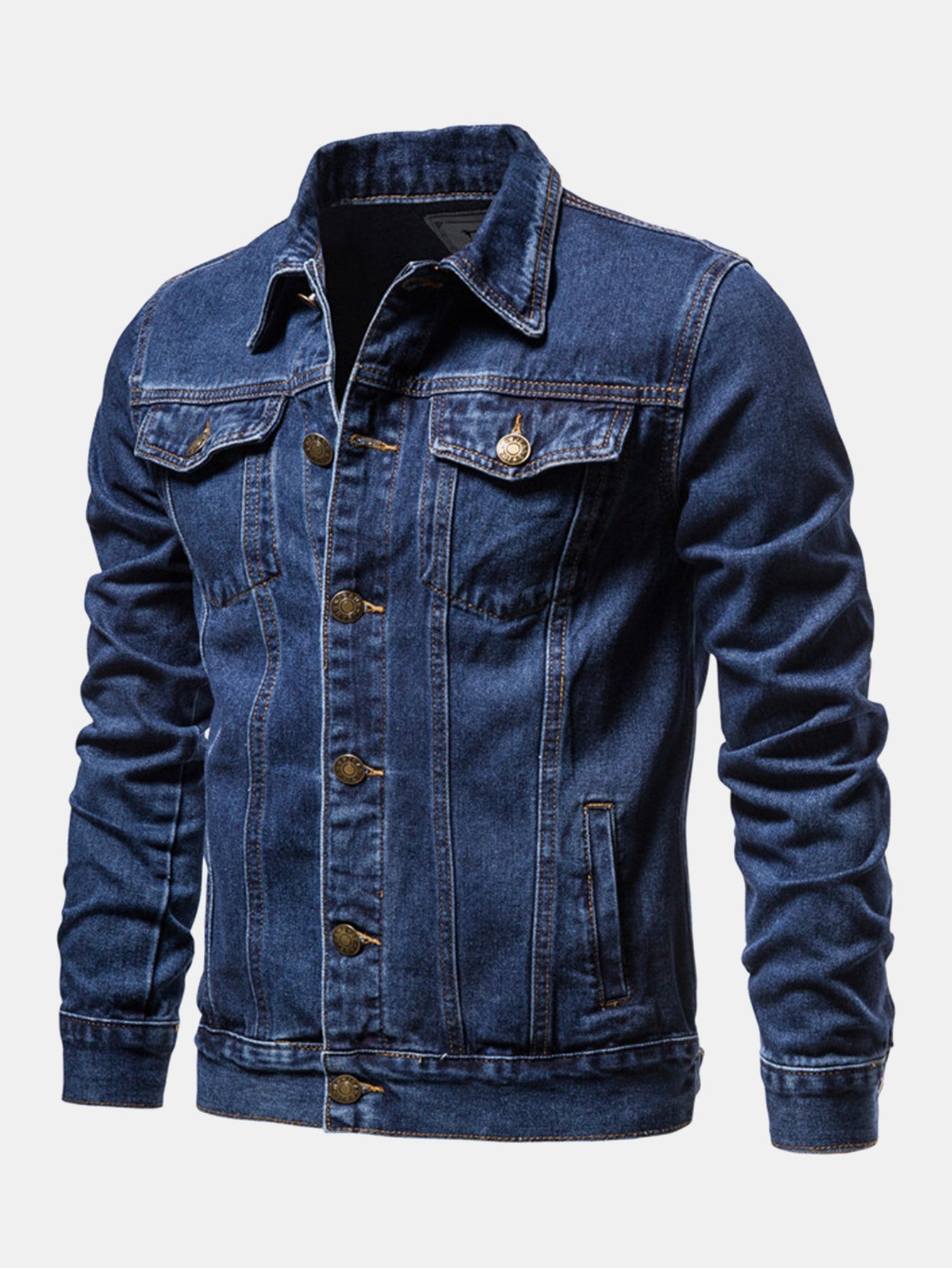 Chaqueta sobrecamisa de mezclilla vintage azul marino con botones y bolsillos
