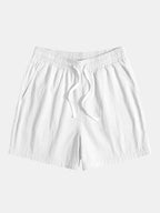 Pantalones cortos de algodón con cintura elástica y cordón, blanco