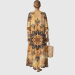 Vestido floral midi Dora™ estampado en la espalda, con mangas 3/4 y falda amplia