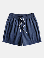 Pantalones cortos de algodón con cintura elástica y cordón, azul marino
