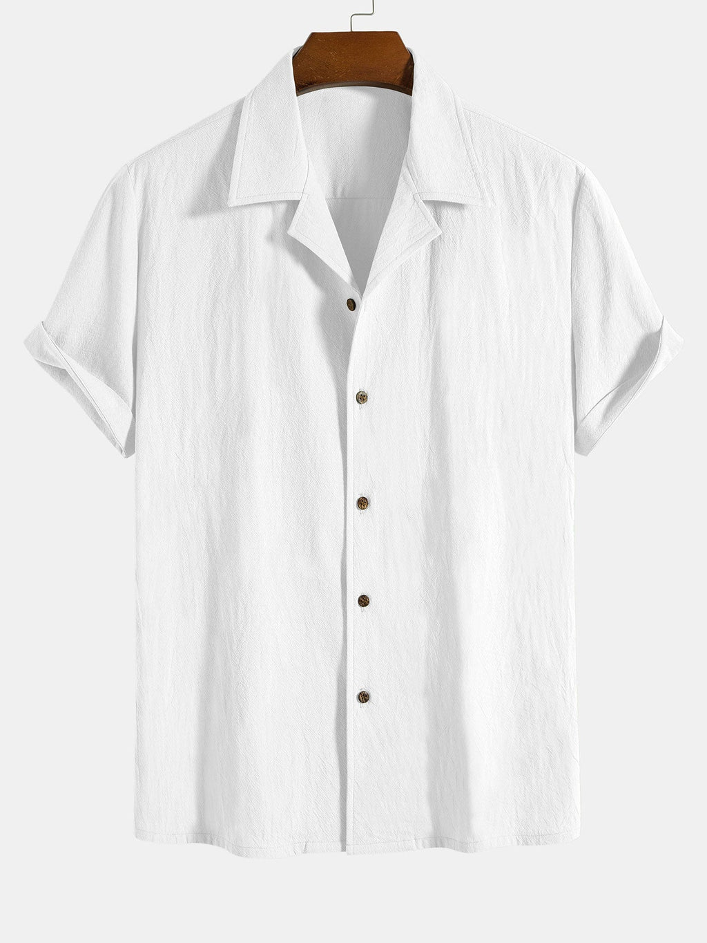 Camisa de algodón texturizado blanca con botones y mangas cortas