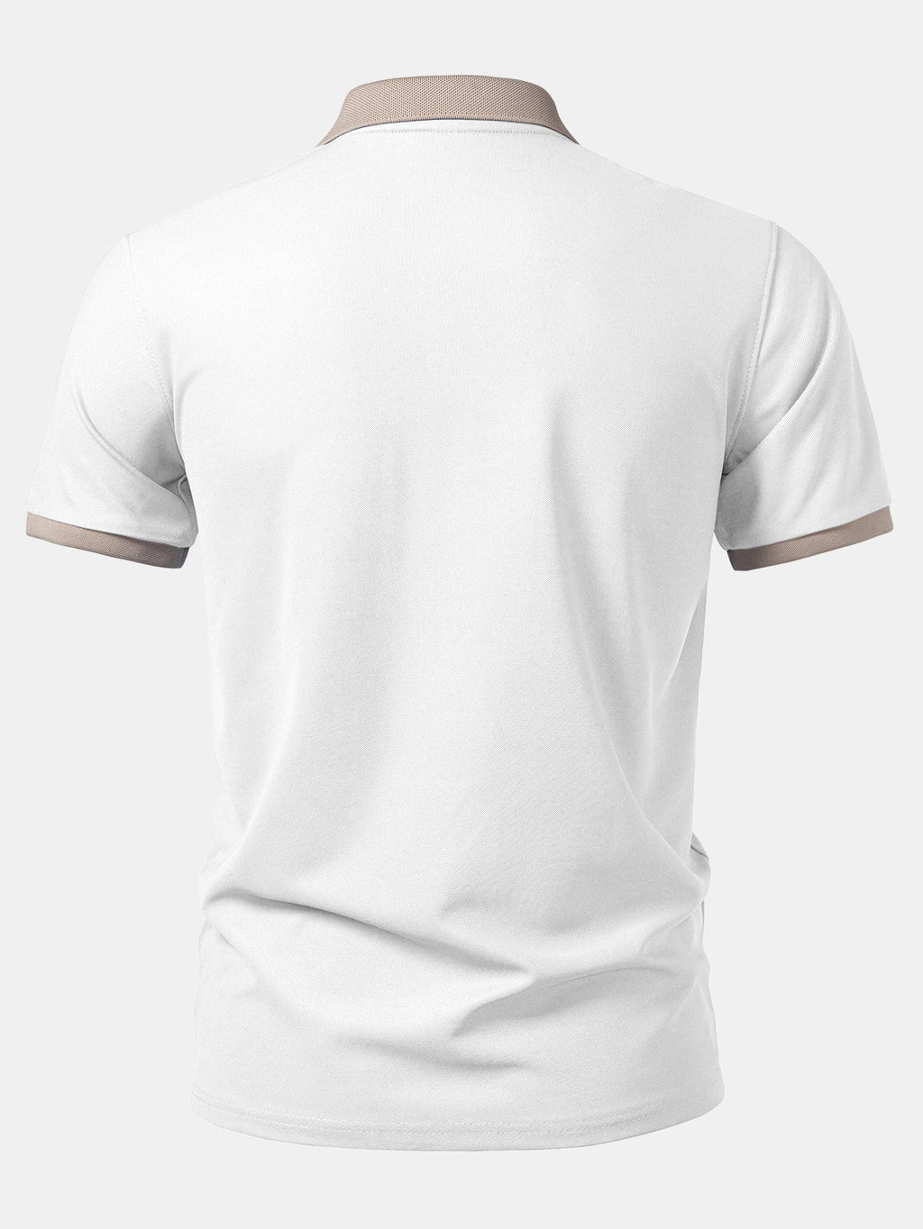 Camiseta polo blanca de espalda con cuello y ribete en color beige