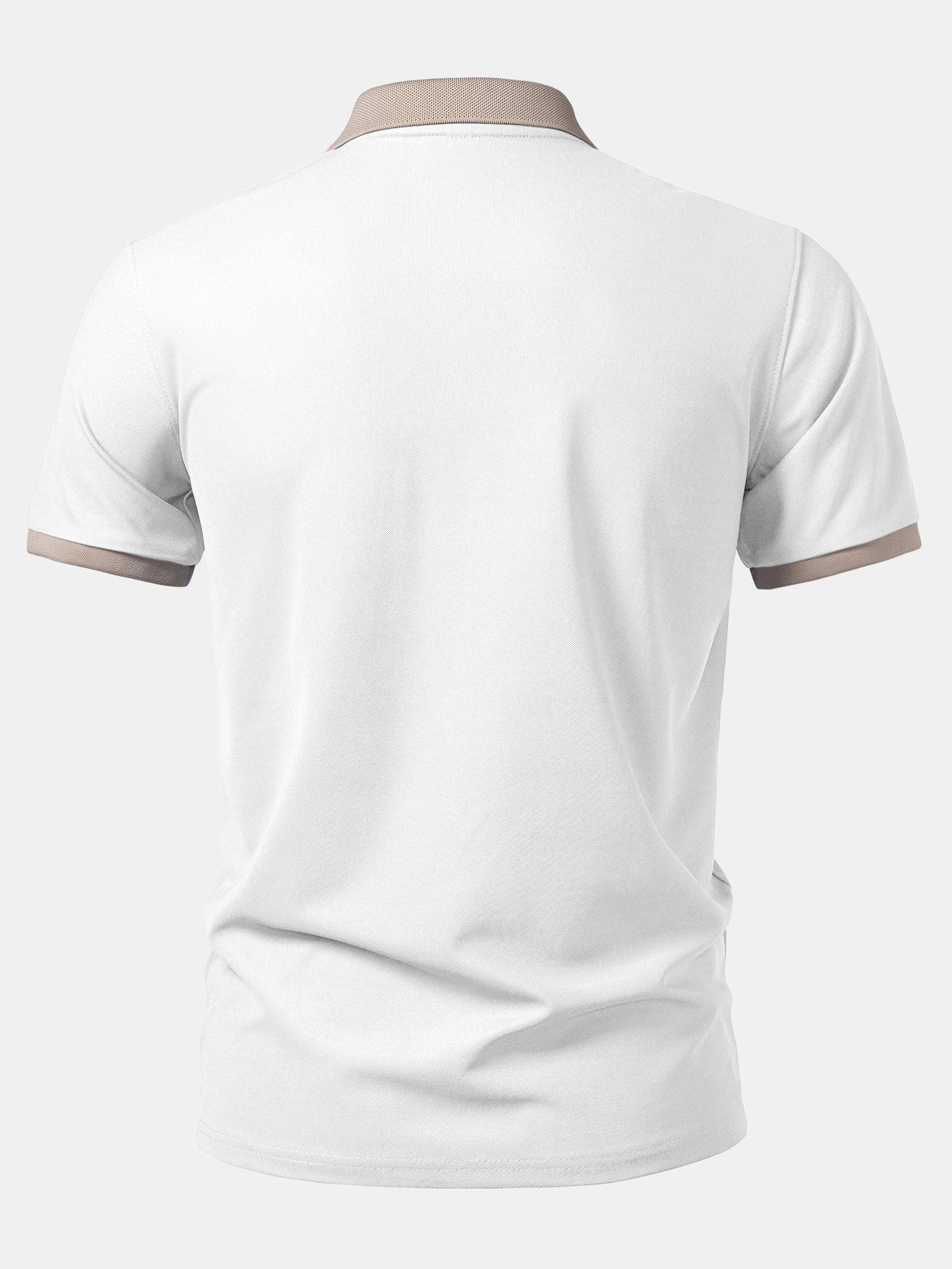 Camiseta polo blanca de espalda con cuello y ribete en color beige