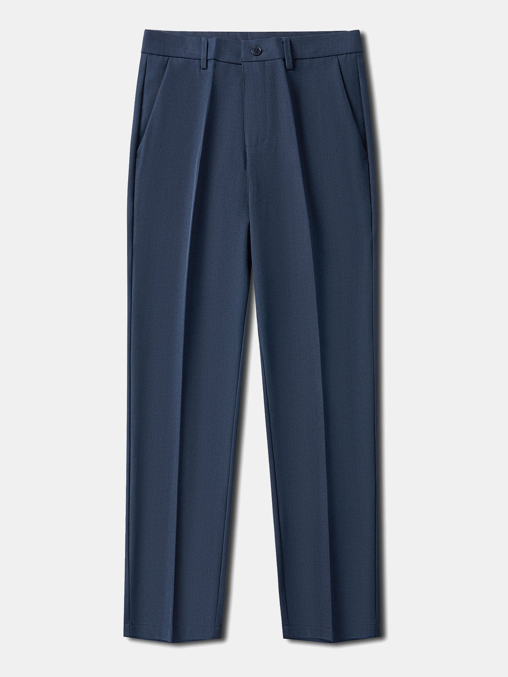 Pantalón regular esencial azul marino, pinzas frontales y trabillas en la cintura