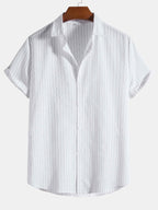 Camisa Portofino blanca con rayas verticales y botonadura frontal