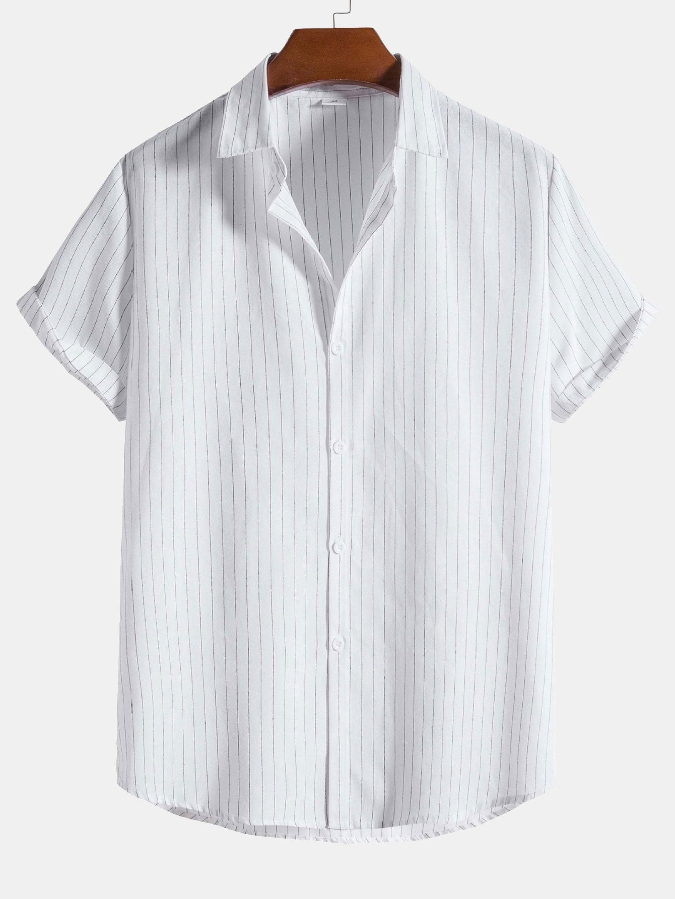 Camisa Portofino blanca con rayas verticales y botonadura frontal