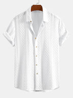 Conjunto de camisa abotonada blanca jacquard rombos y pantalón recto blanco con cordón