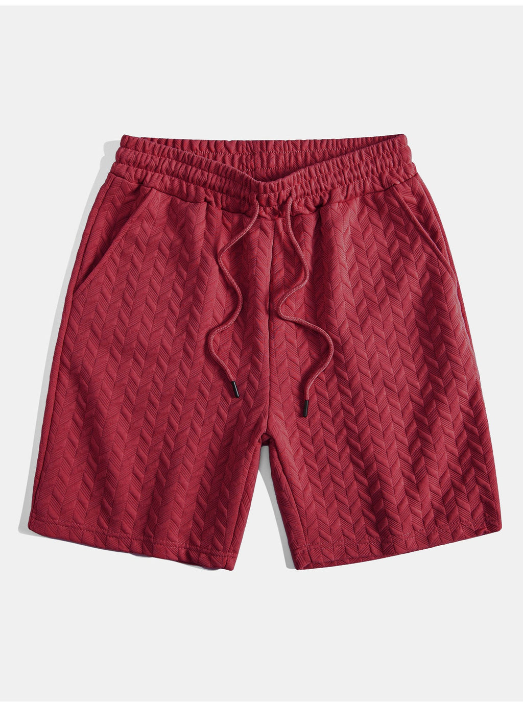 Pantalones cortos de jacquard geométrico burdeos con cintura elástica y cordón