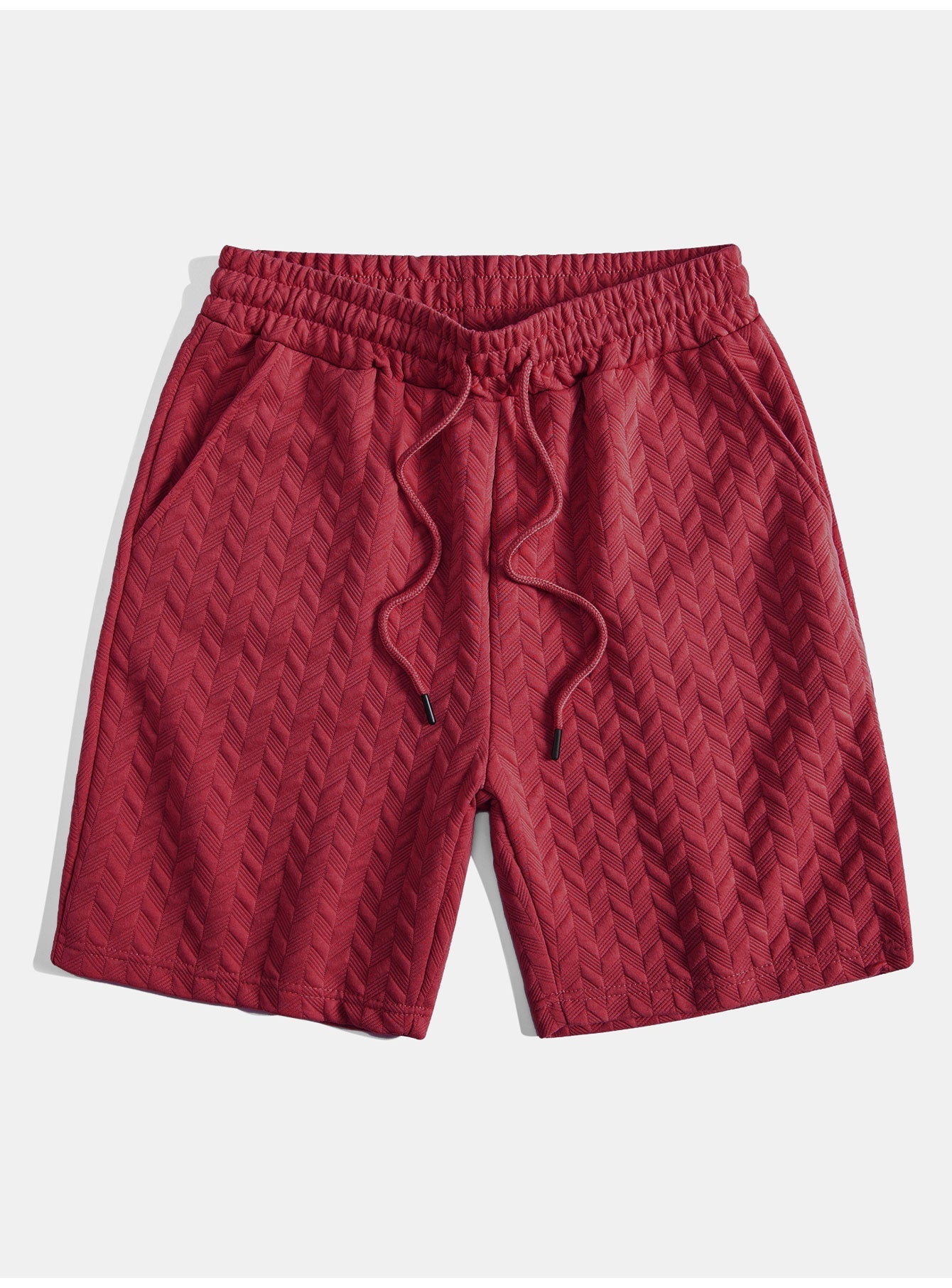 Pantalones cortos de jacquard geométrico burdeos con cintura elástica y cordón
