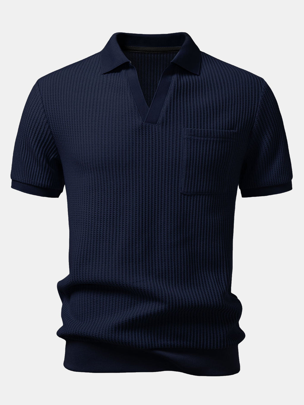 Polo de punto con cuello y bolsillo en azul marino, manga corta