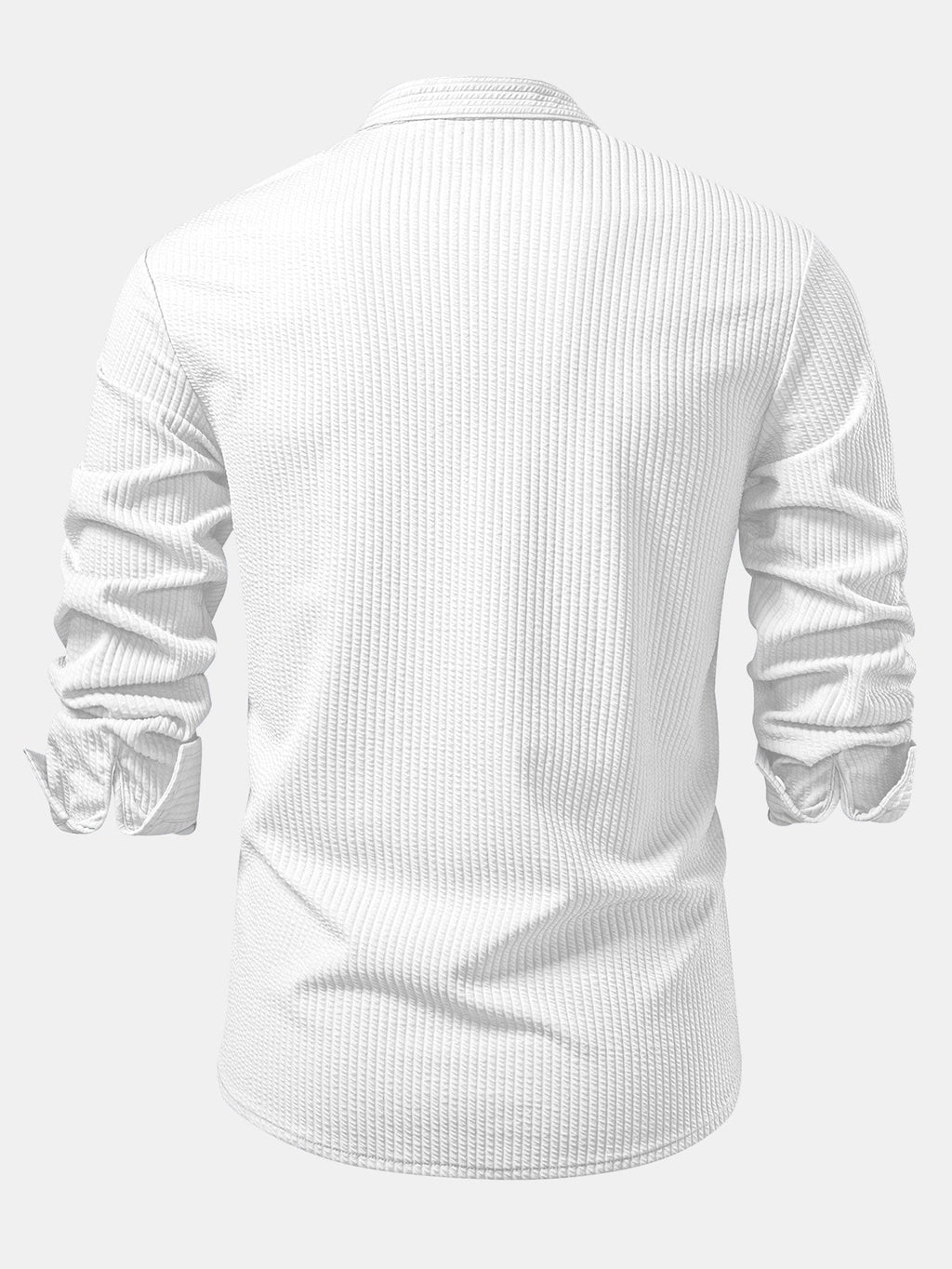 Camisa entallada blanca de manga larga, parte trasera con tejido acanalado