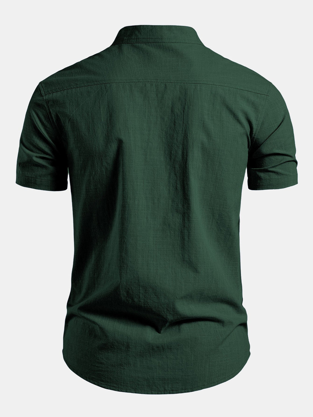 Camisa Capri verde oscura de manga corta, vista trasera con cuello alzado