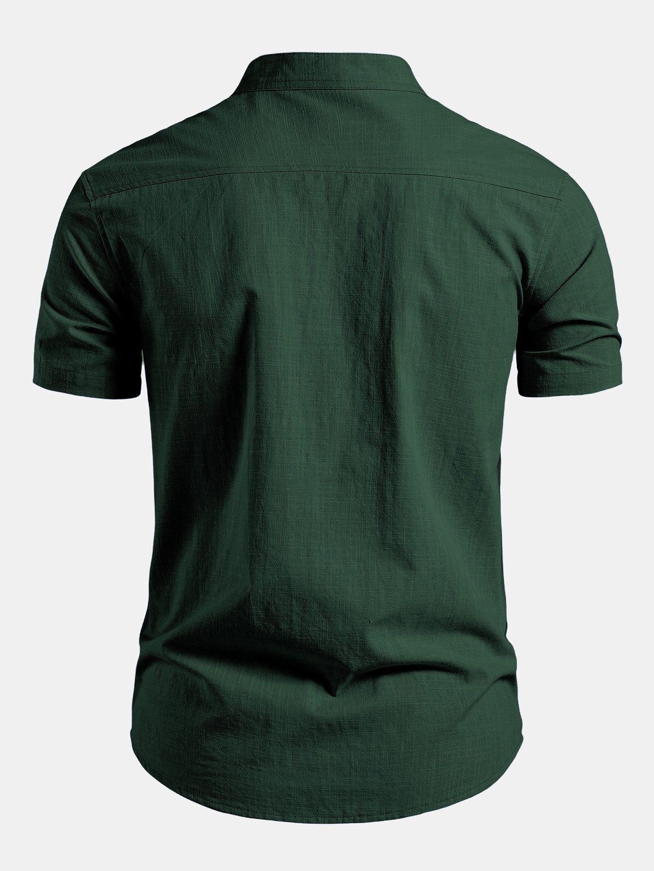 Camisa Capri verde oscura de manga corta, vista trasera con cuello alzado