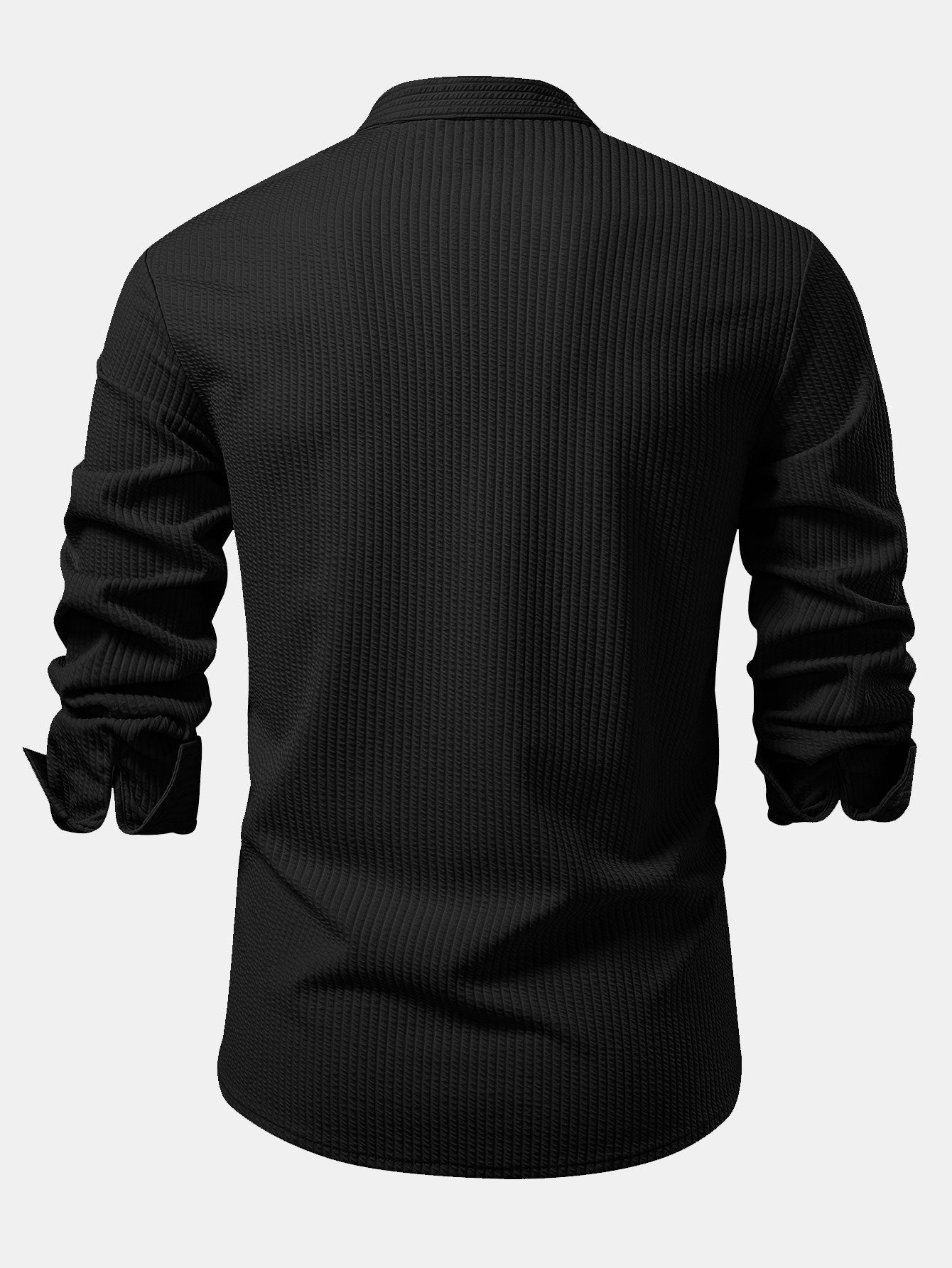 Camisa negra de manga larga acanalada, vista trasera