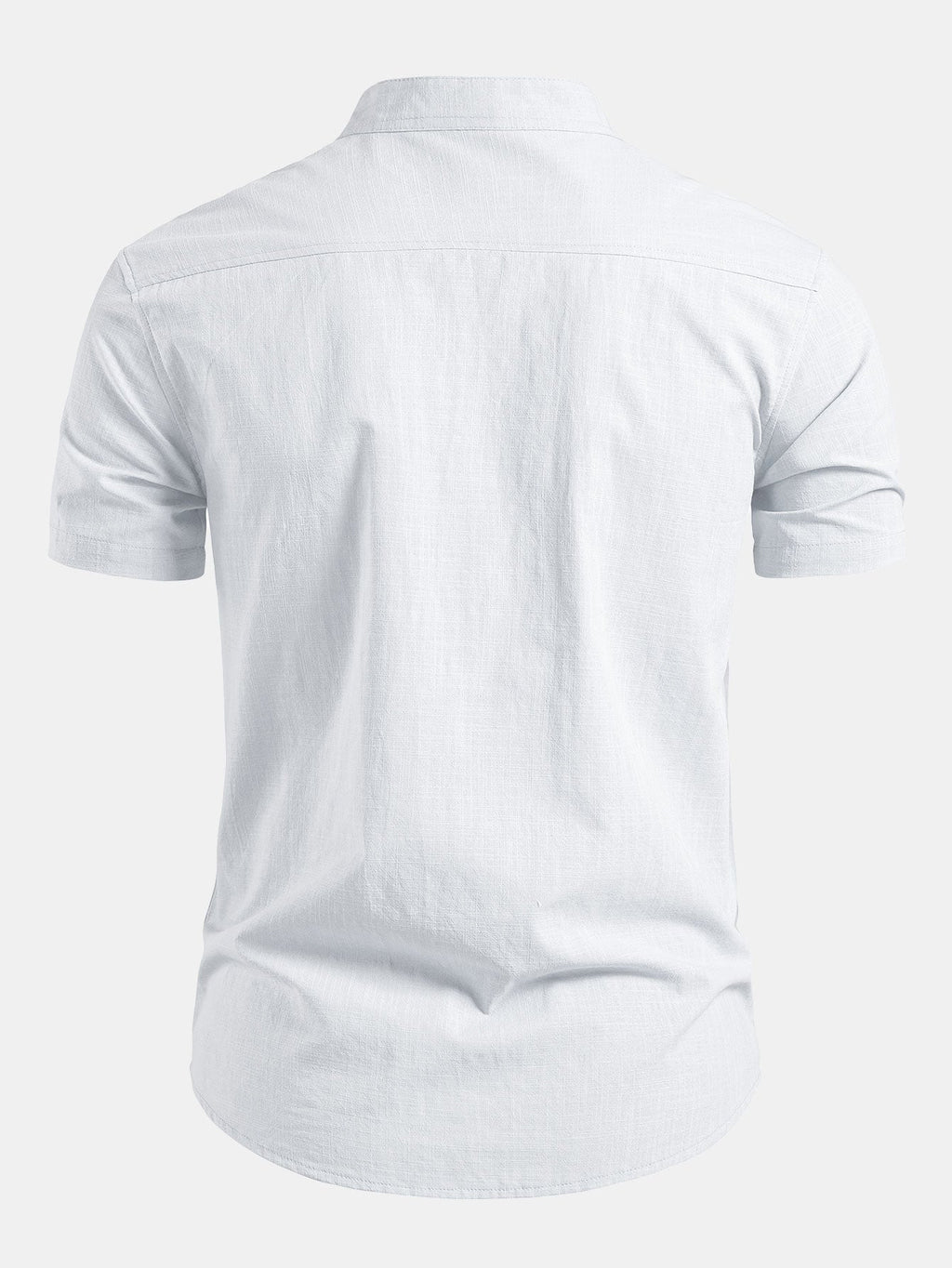 Camisa Capri blanca de manga corta, vista trasera con cuello alzado