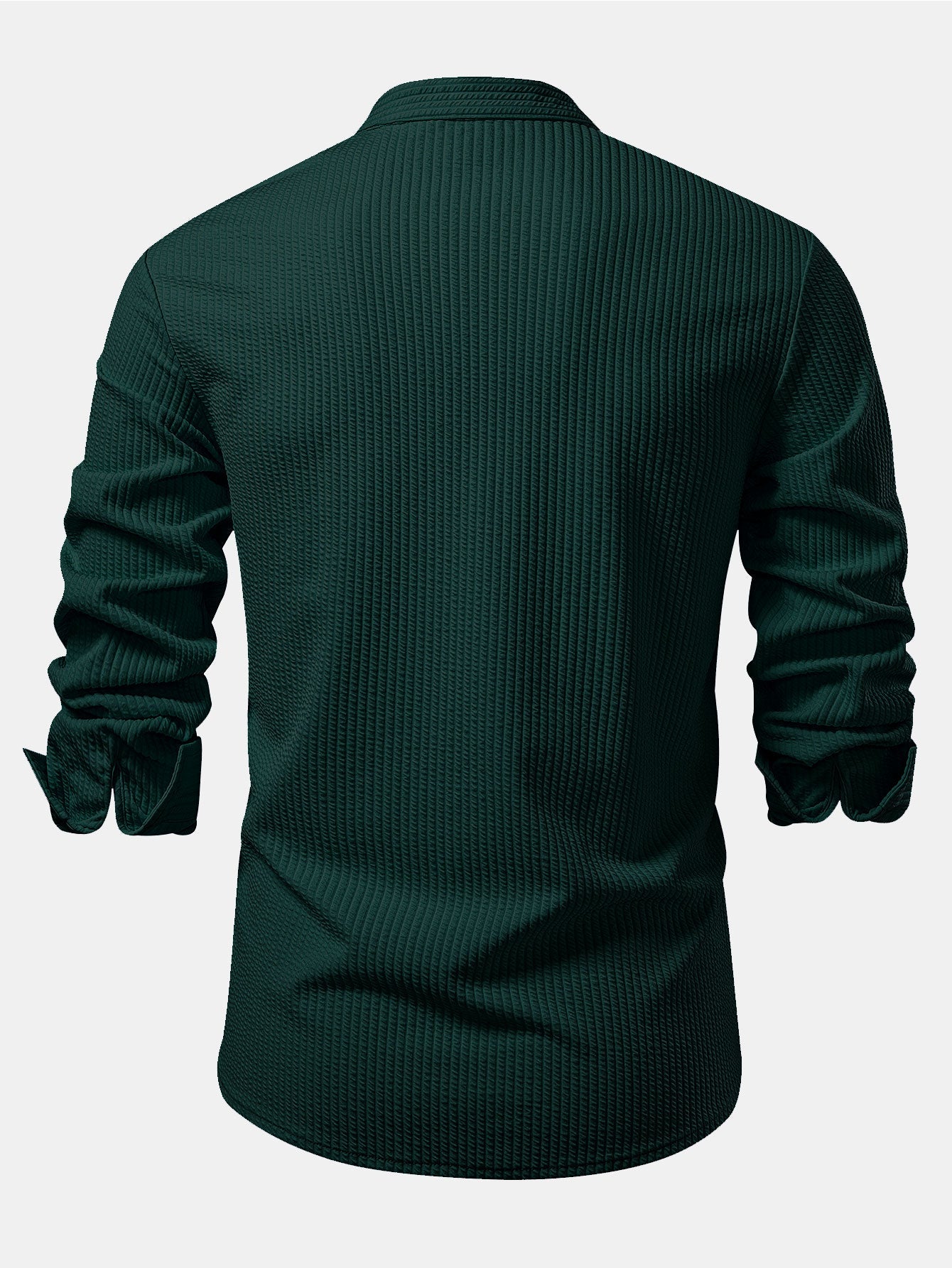 Camisa entallada verde oscuro de manga larga, parte trasera con tejido acanalado