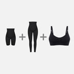 Conjunto de maternidad: shorts, leggings y sujetador negro