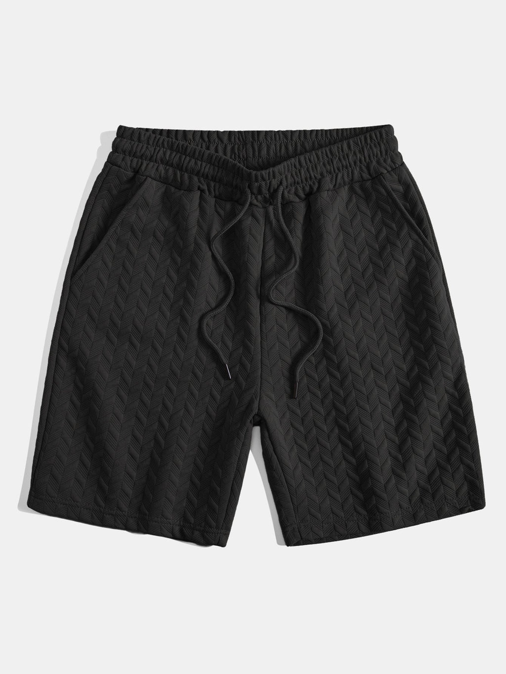 Pantalones cortos de jacquard geométrico negro con cintura elástica y cordón