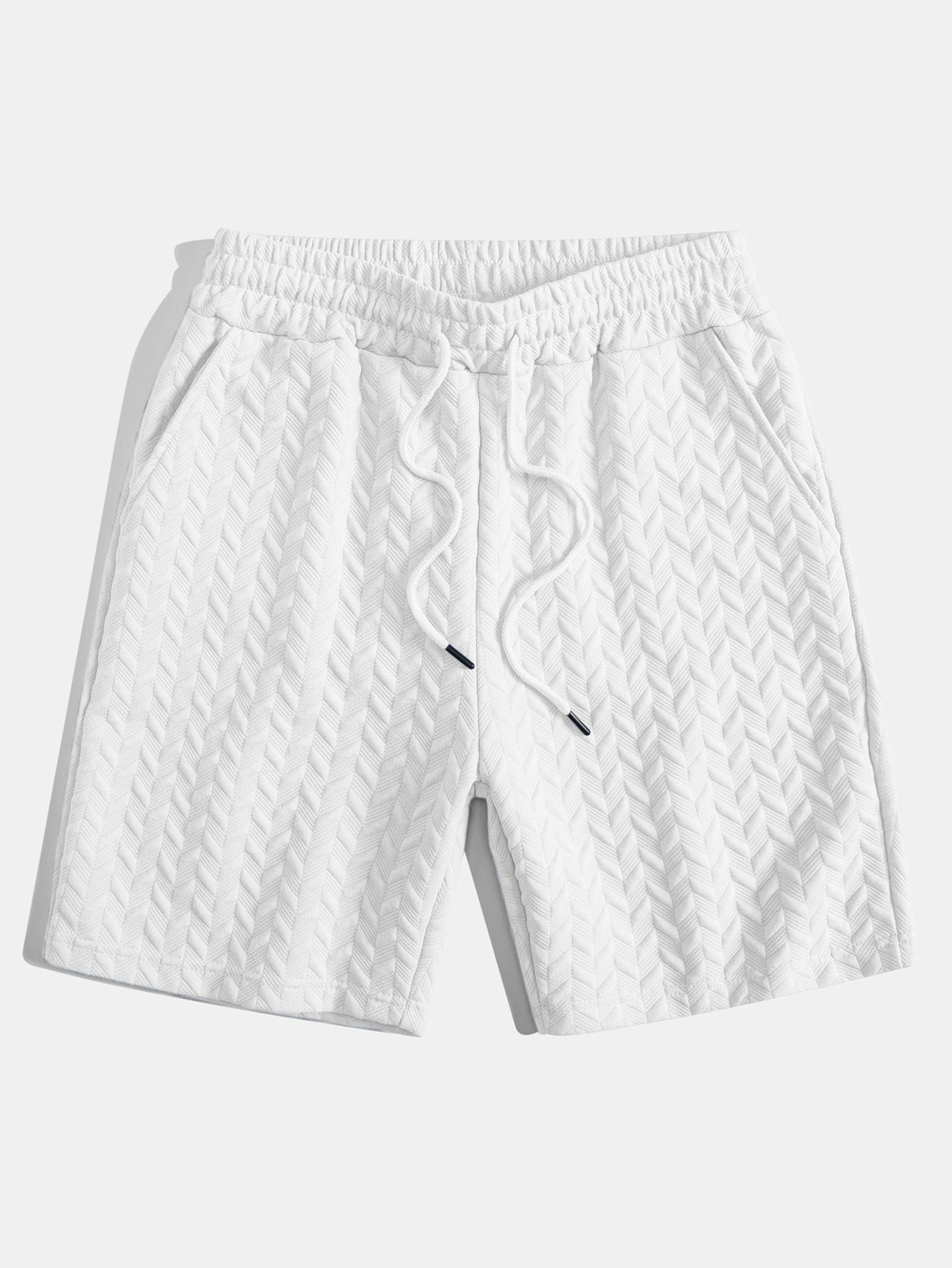 Pantalones cortos de jacquard geométrico blanco con cintura elástica y cordón