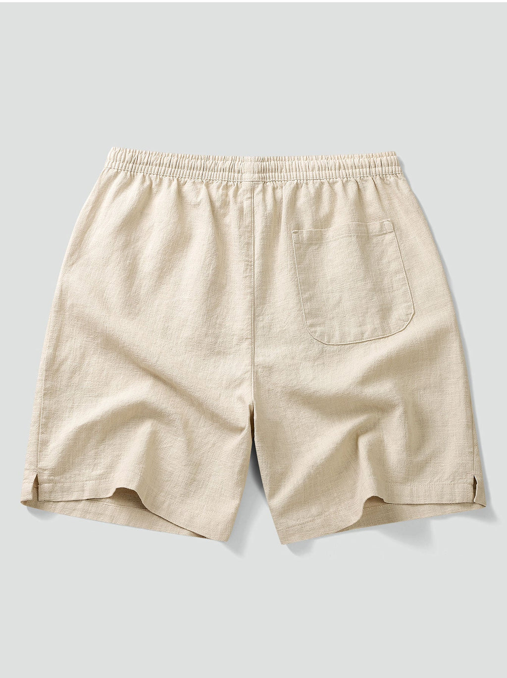 Pantalón corto beige con cintura elástica, cordón y bolsillo trasero con costura