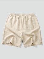 Pantalón corto beige con cintura elástica, cordón y bolsillo trasero con costura