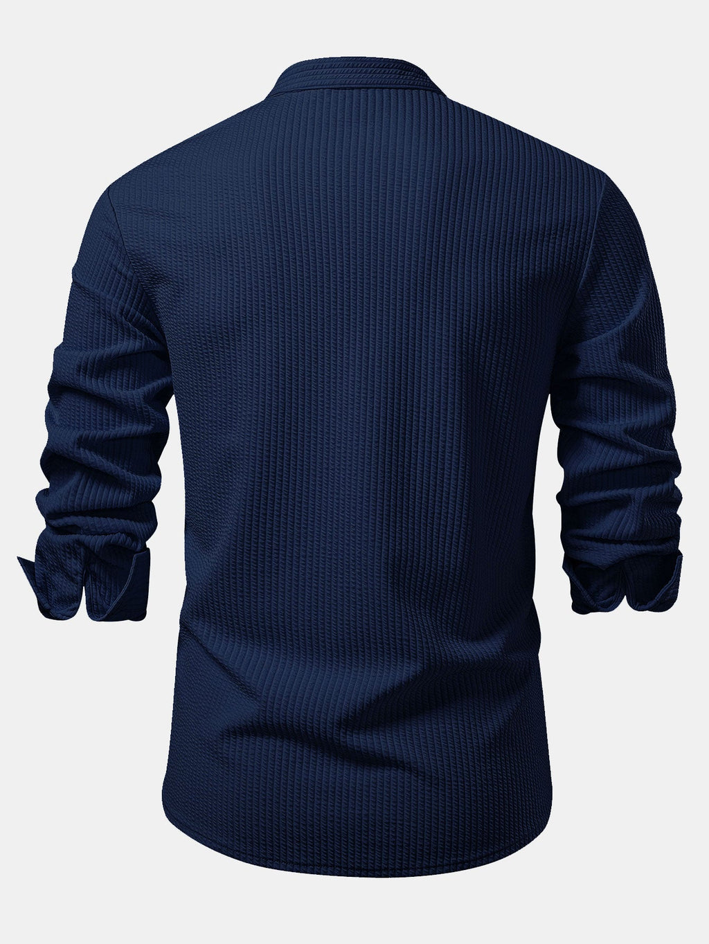 Camisa entallada azul marino de manga larga, parte trasera con tejido acanalado