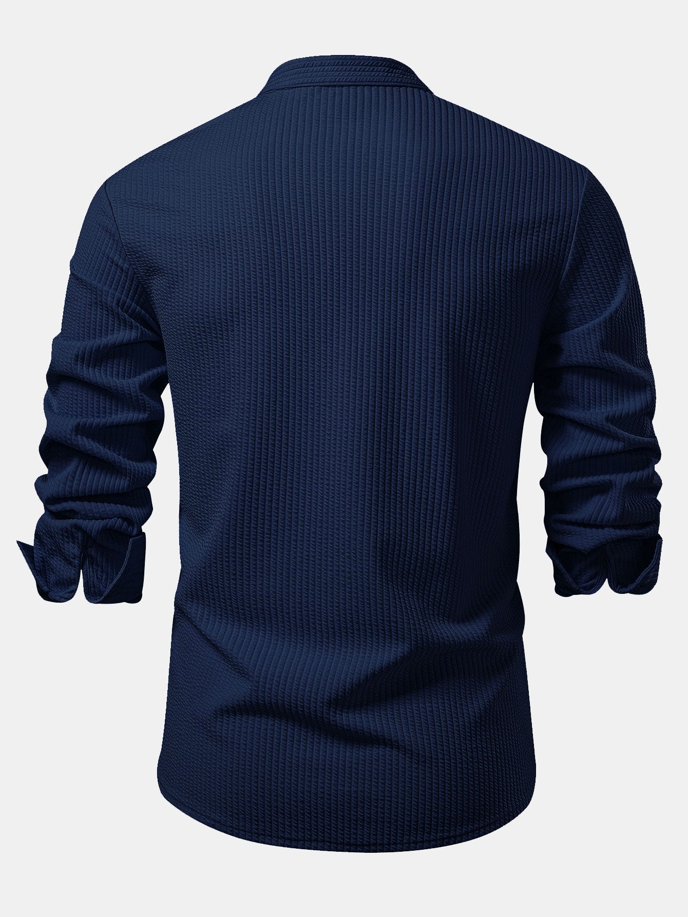 Camisa entallada azul marino de manga larga, parte trasera con tejido acanalado