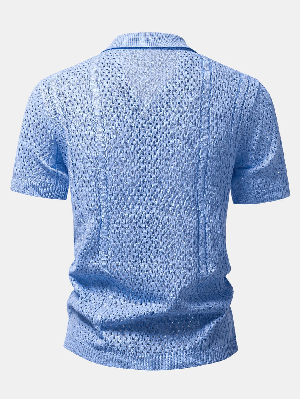 Camisa Marbella azul de punto calado, vista trasera