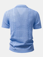 Camisa Marbella azul de punto calado, vista trasera