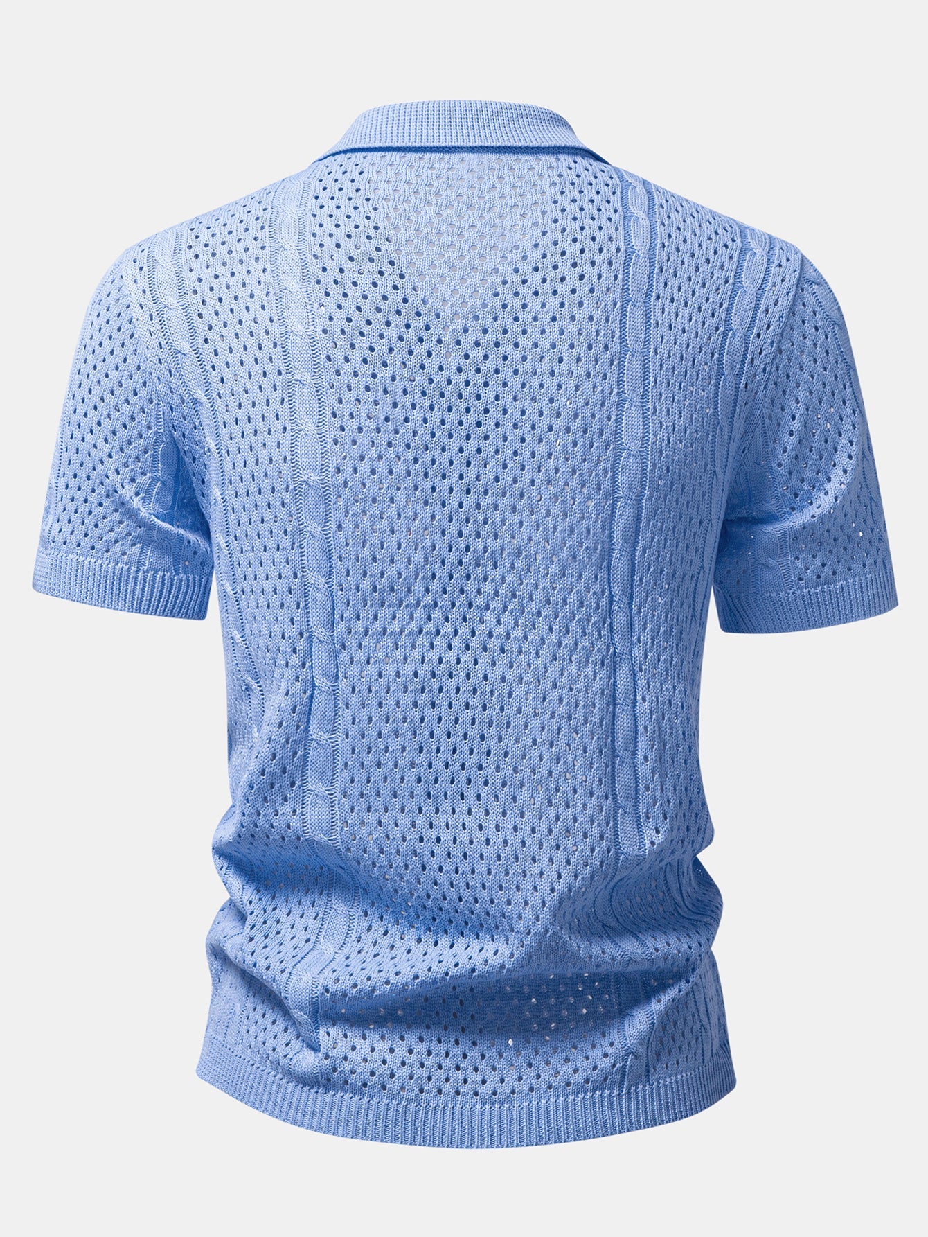 Camisa Marbella azul de punto calado, vista trasera
