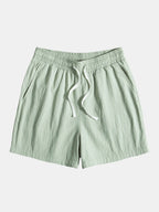 Pantalones cortos de algodón con cintura elástica y cordón, verde claro