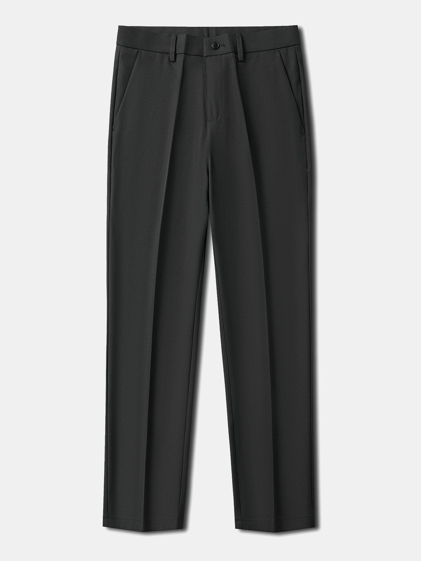 Pantalón regular esencial negro, tiro medio y costuras laterales visibles