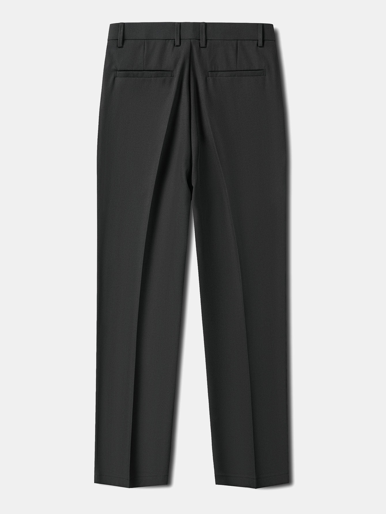 Pantalón regular esencial negro carbón, pierna recta y cierre frontal