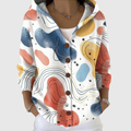 Chaqueta de punto con capucha estampada multicolor y botones frontales