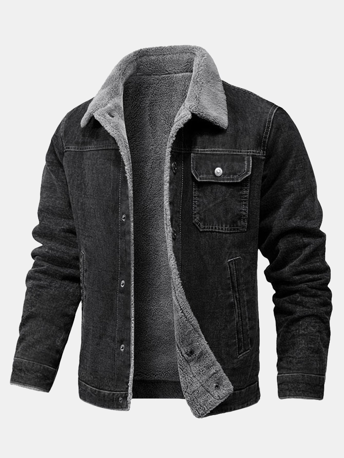 Cazadora denim Teddy Sierra de mezclilla oscura con cuello de borreguito gris