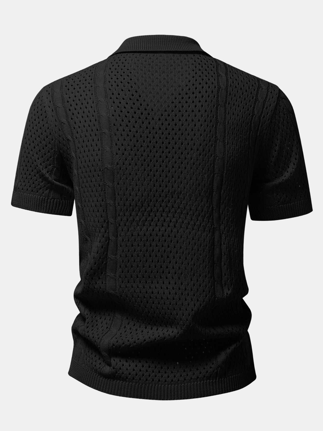 Camisa Marbella negra de punto calado, vista trasera