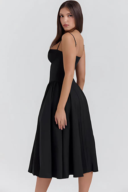 Vestido NOVA negro sin mangas con falda acampanada y escote cuadrado