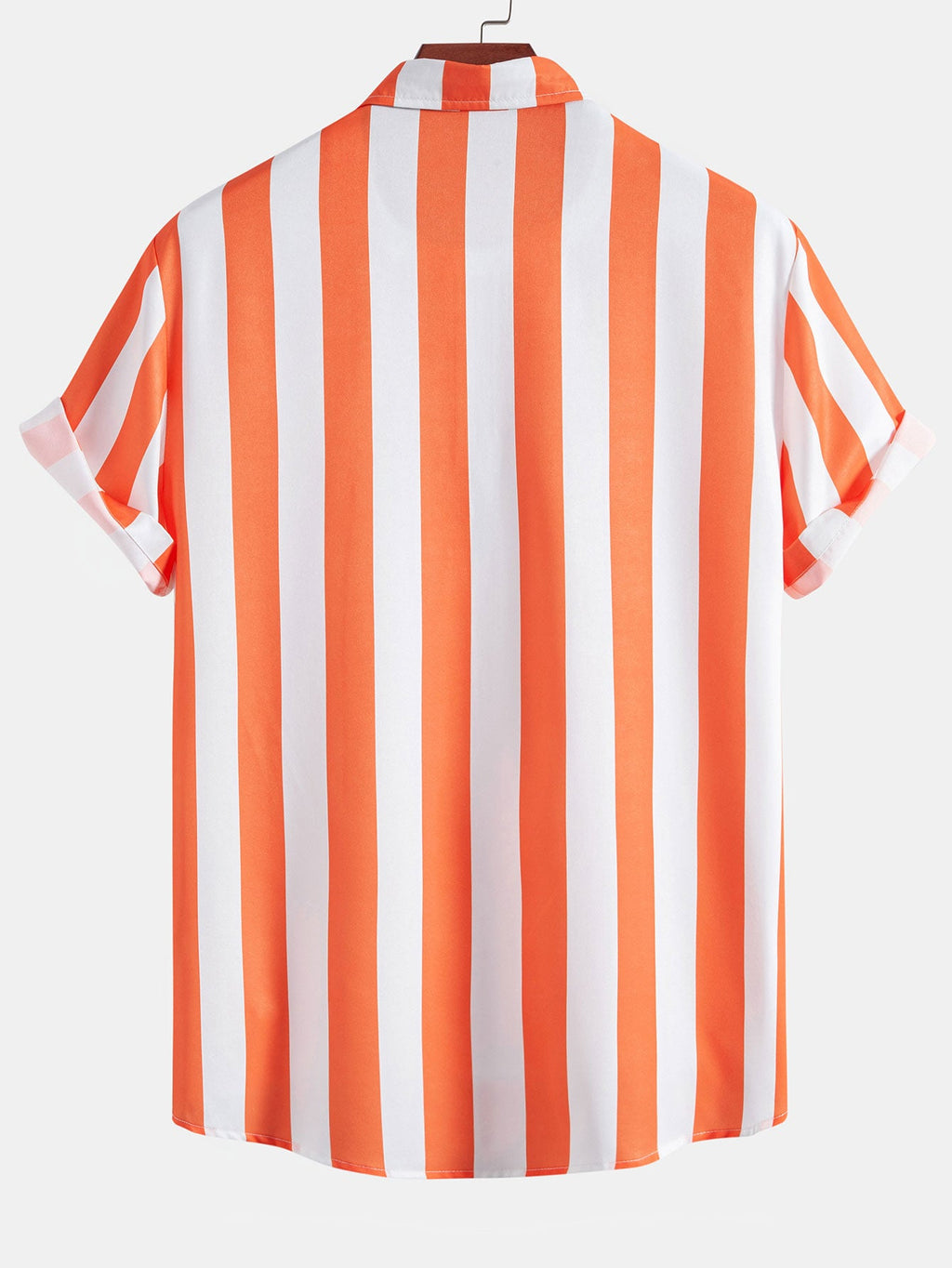 Camisa de rayas naranja y blancas, vista trasera con manga corta