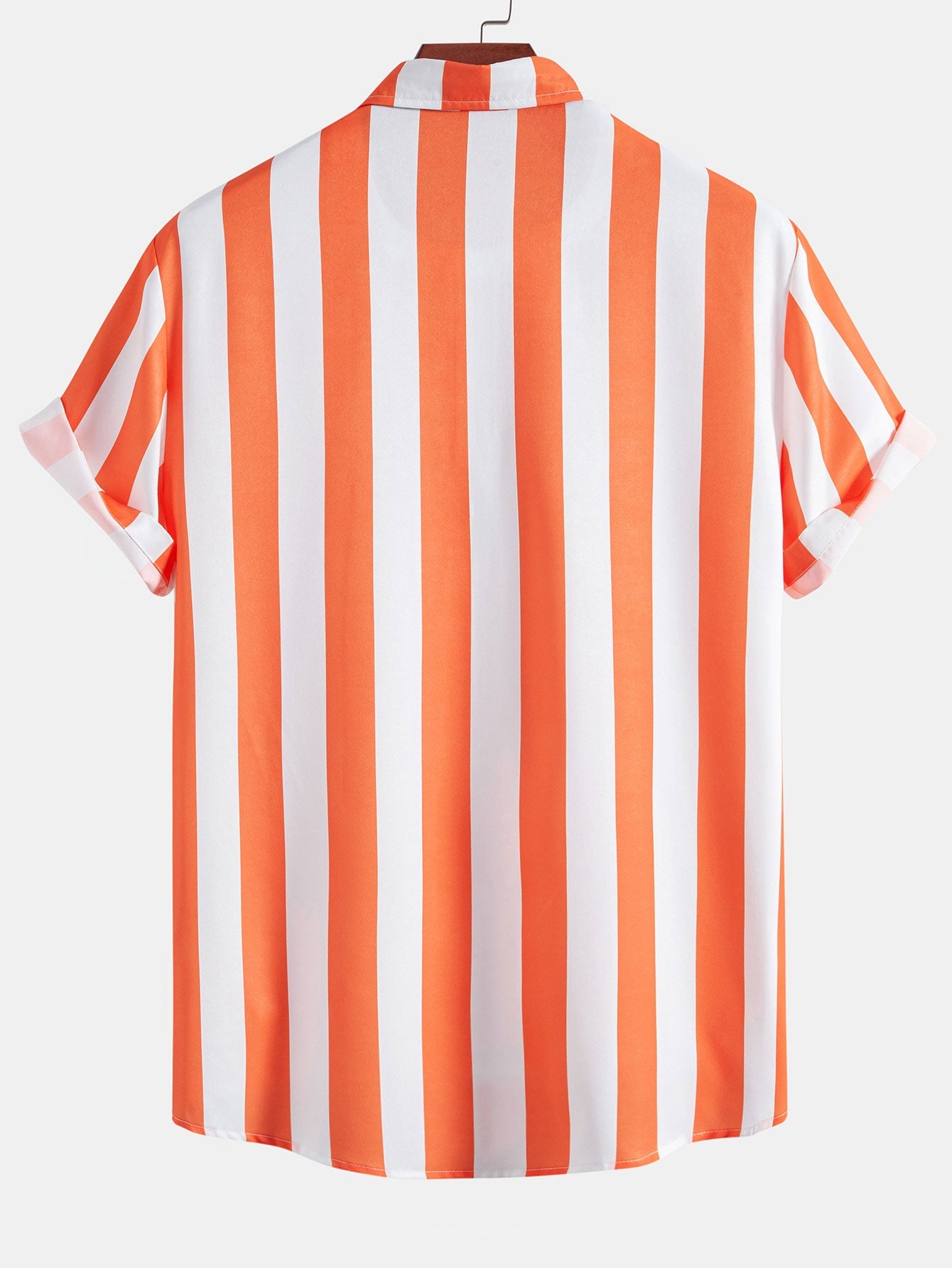 Camisa de rayas naranja y blancas, vista trasera con manga corta