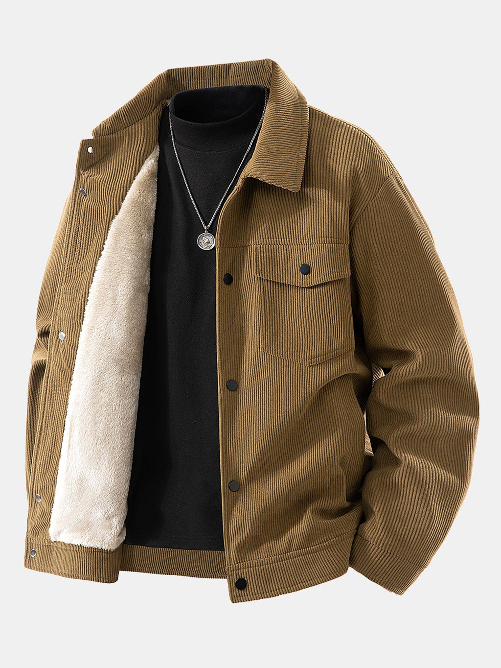 Chaqueta de pana Teddy color camel con forro sherpa y botones frontales