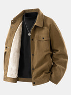 Chaqueta de pana Teddy color camel con forro sherpa y botones frontales