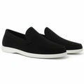 Mocasines casuales de ante negro con costuras y suela blanca de goma