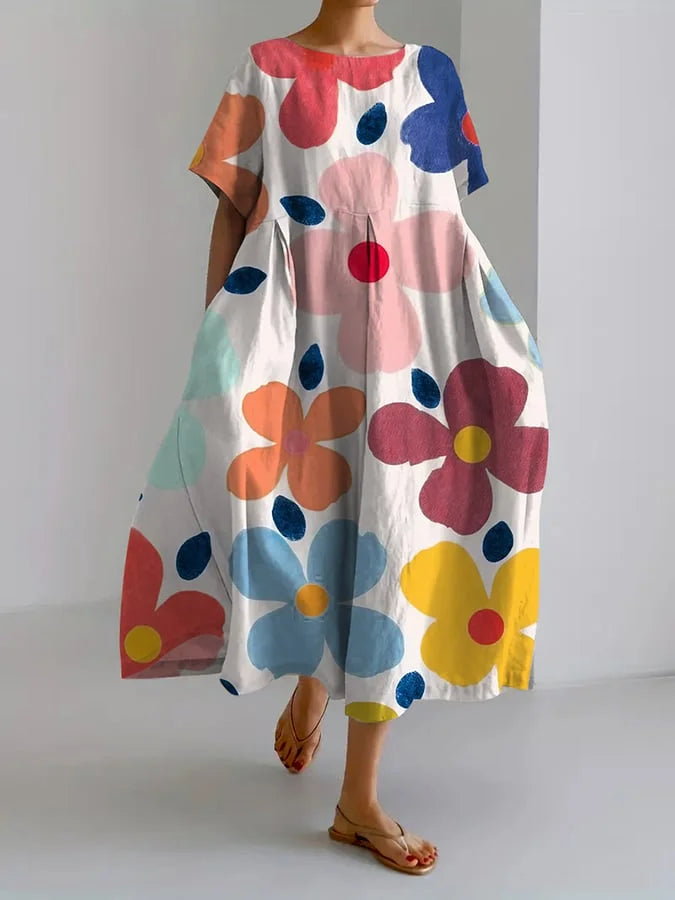 Vestido fluido Eli midi con estampado floral multicolor y mangas cortas