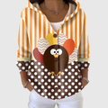 Chaqueta de punto con capucha de rayas naranjas y blancas, con botones y diseño de lunares